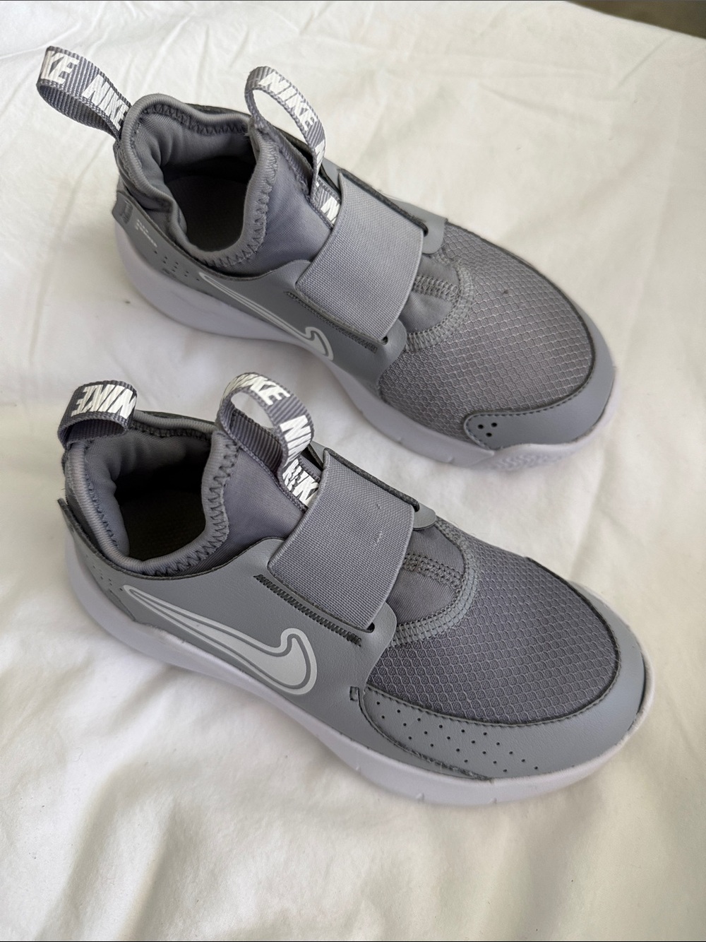 Nike Kids Gray Slip-On Mesh Sneakers with Hook-and-Loop Strap